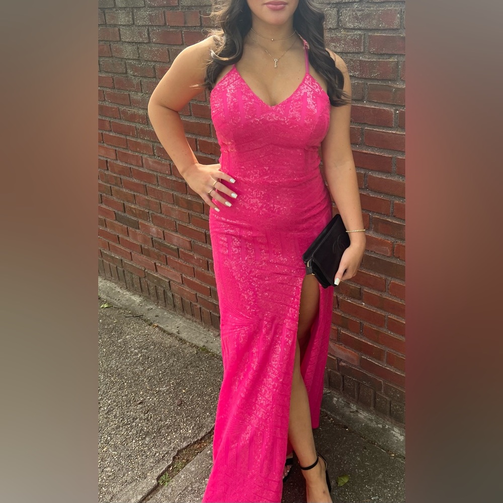 Hot pink sequins prom dress woman’s sz 6 formal evening dressy